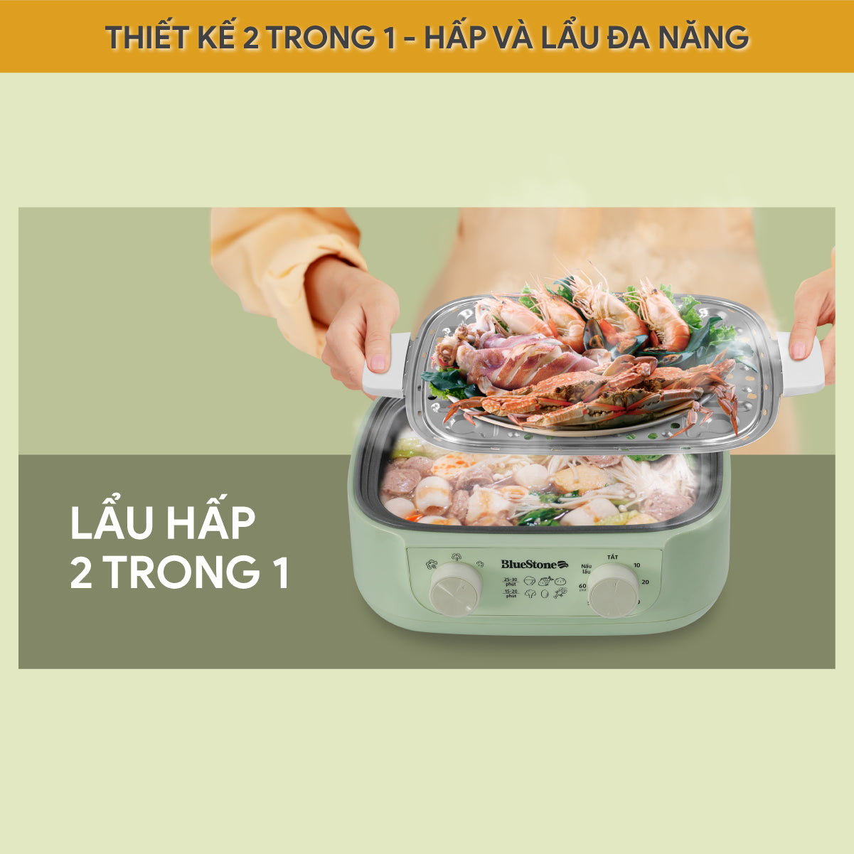 Nồi Lẩu Hấp Điện Đa Năng BlueStone MPB-7235 15 Lít 1500W Nồi Lẩu Hấp Điện Đa Năng BlueStone MPB-7235 15 Lít 1500W